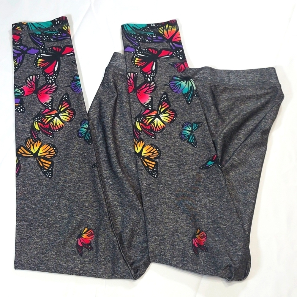 Girl's Justice Silky Gray Colorful Butterfly Leggings - Picture 5 of 7